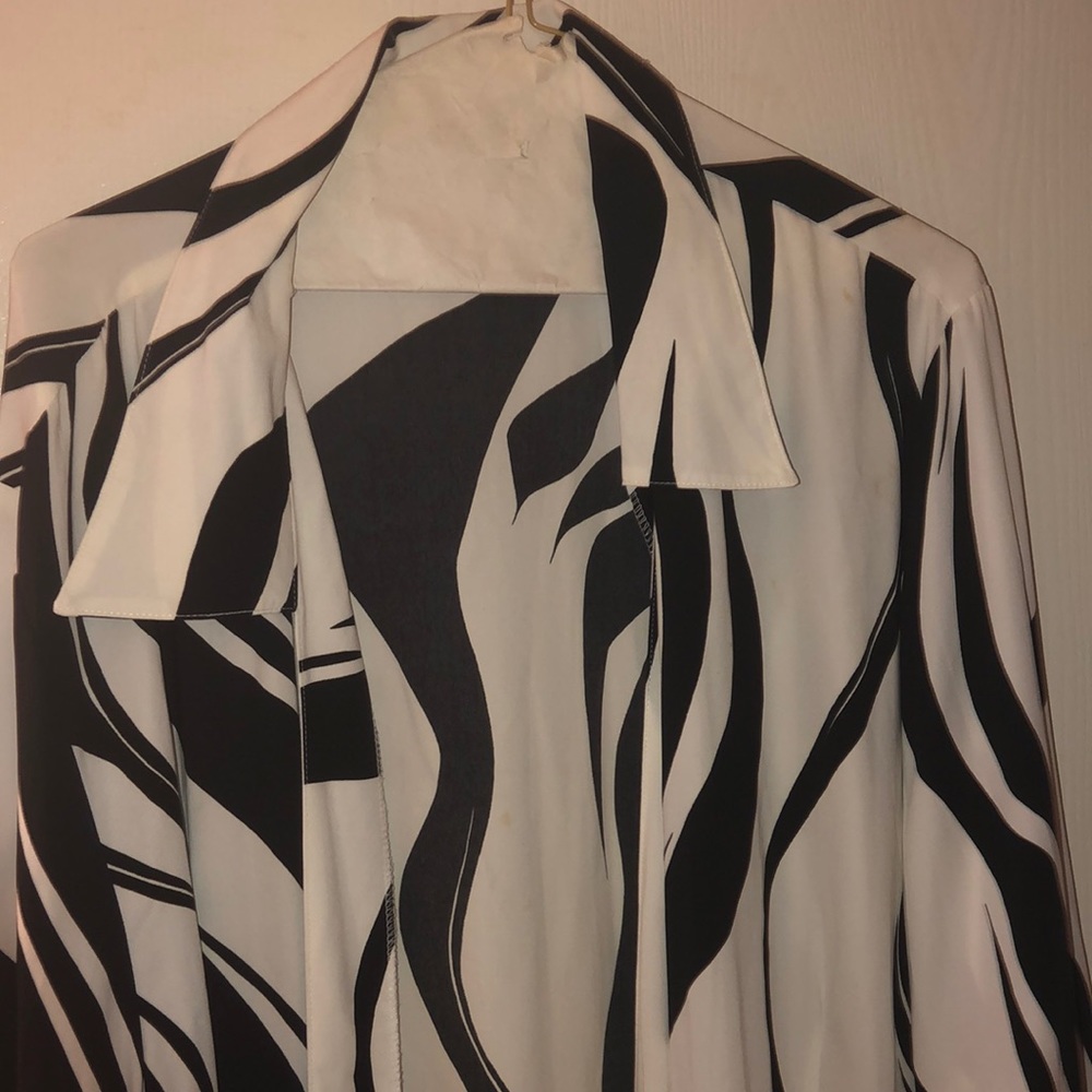 Black and white wrap blouse